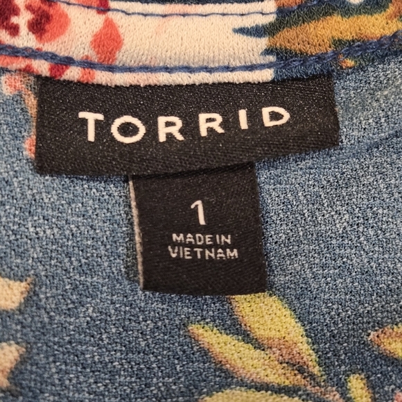 Torrid Floral Long Sleeve Double Strap Cold Shoulder Teal Top Size 1 - Picture 4 of 6